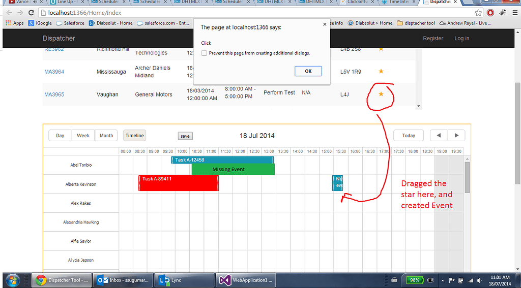 Event color not changing, event disappearing on click - Javascript - DHTMLX