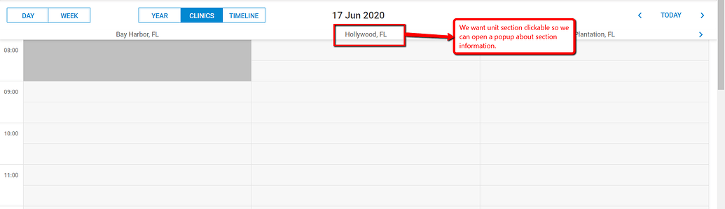 How to make unit section clickable in unit view? - Javascript - DHTMLX