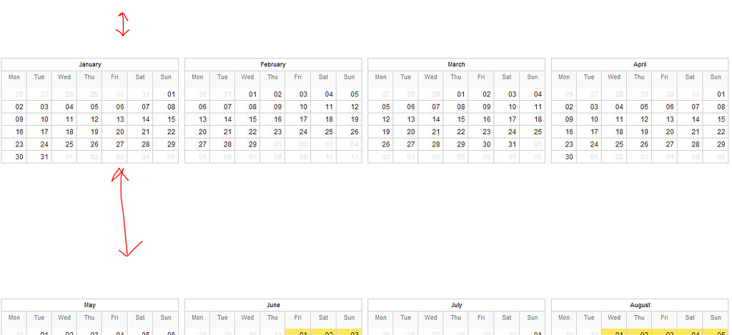 Margin and positioning on year view - Javascript - DHTMLX