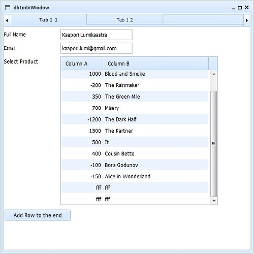 Form and grid in tabbar - Suite 5 - DHTMLX