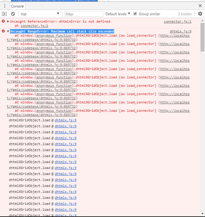 Uncaught Rangeerror Maximum Call Stack Size Exceeded Suite Dhtmlx